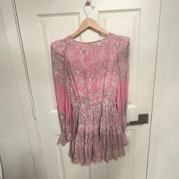 Hemant & Nandita pink metallic embroidered tiered Mini Dress size M - Picture 12 of 14